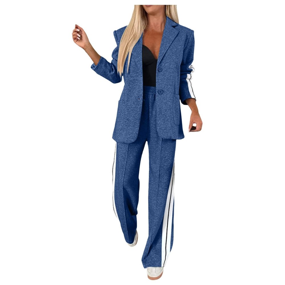 uhnmki Women's Lapel Long Sleeve Casual Suit, Casual Suit, Women's 2 Piece Casual Suits (Blue, M)