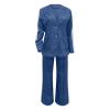 uhnmki Women's Lapel Long Sleeve Casual Suit, Casual Suit, Women's 2 Piece Casual Suits (Blue, M) view 2