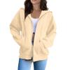 Free People Jacket Dupe,Women Zip Up Hoodie Long Sleeve Oversized Sweatshirts Y2K Jacket Pockets Patchwork Design Drawstring Hooded JacketsSmall,Beige view 1