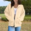 Free People Jacket Dupe,Women Zip Up Hoodie Long Sleeve Oversized Sweatshirts Y2K Jacket Pockets Patchwork Design Drawstring Hooded JacketsSmall,Beige view 2