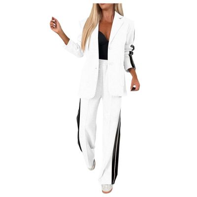 uhnmki Women's Lapel Long Sleeve Casual Suit, Casual Suit, Women's 2 Piece Casual Suits (White, XL)