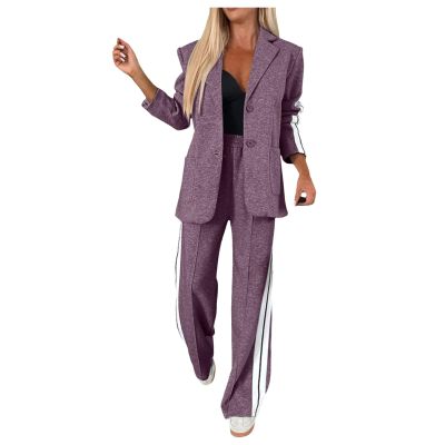 Women's Lapel Long Sleeve Casual Suit, Casual Suit, Women's 2 Piece Casual Suits (Purple, XXXXXL)