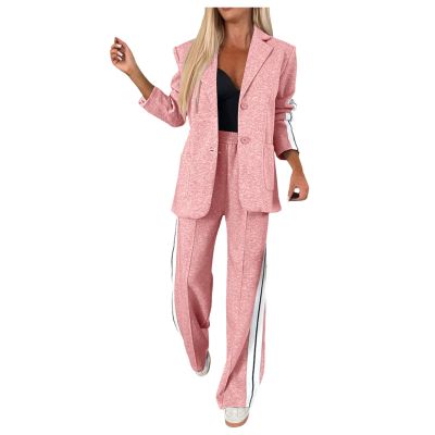uhnmki Women's Lapel Long Sleeve Casual Suit, Casual Suit, Women's 2 Piece Casual Suits (XXXXXL) Pink
