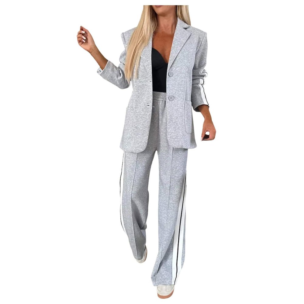 uhnmki Women's Lapel Long Sleeve Casual Suit, Casual Suit, Women's 2 Piece Casual Suits (Grey, XXXL)