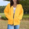 HUEAHDOU Zip Up Sweater Women,Women Zip Up Hoodie Long Sleeve Oversized Sweatshirts Y2K Jacket Pockets Patchwork Design Drawstring Hooded Jackets3X-Large,Yellows view 2