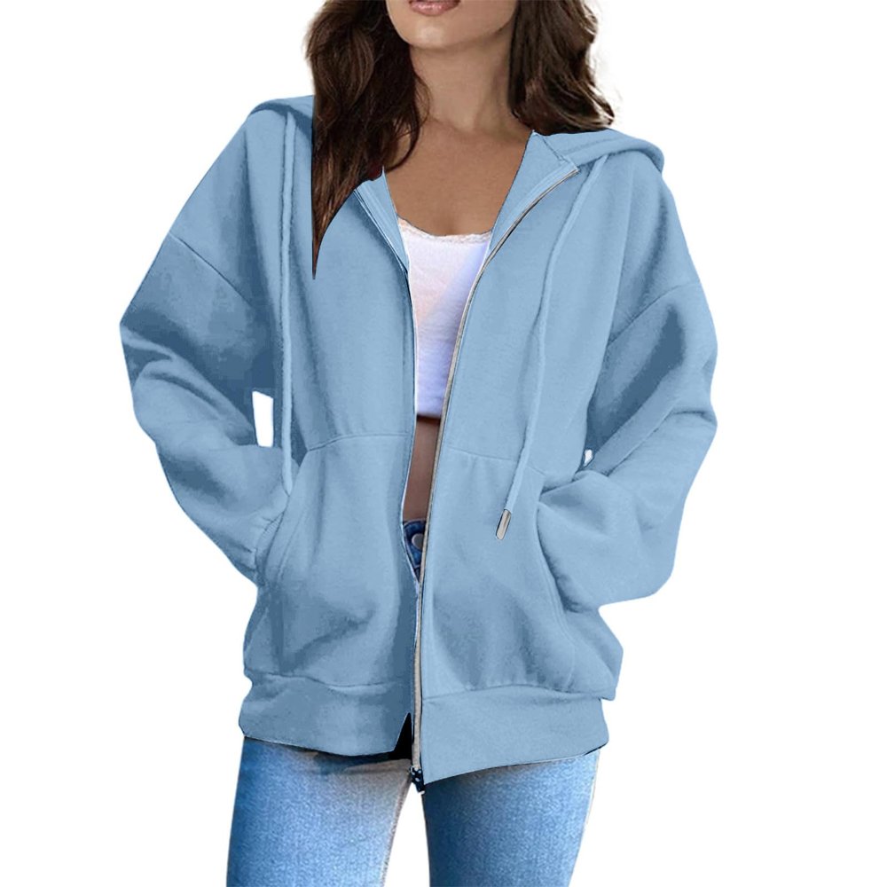 HUEAHDOU Gym Hoodie Women,Women Zip Up Hoodie Long Sleeve Oversized Sweatshirts Y2K Jacket Pockets Patchwork Design Drawstring Hooded JacketsSmall,Blues