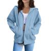 HUEAHDOU Gym Hoodie Women,Women Zip Up Hoodie Long Sleeve Oversized Sweatshirts Y2K Jacket Pockets Patchwork Design Drawstring Hooded JacketsSmall,Blues view 1