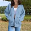 HUEAHDOU Gym Hoodie Women,Women Zip Up Hoodie Long Sleeve Oversized Sweatshirts Y2K Jacket Pockets Patchwork Design Drawstring Hooded JacketsSmall,Blues view 2