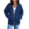 HUEAHDOU Zip Up Sweaters for Women,Women Zip Up Hoodie Long Sleeve Oversized Sweatshirts Y2K Jacket Pockets Patchwork Design Drawstring Hooded Jackets3X-Large,Blues view 1