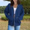 HUEAHDOU Zip Up Sweaters for Women,Women Zip Up Hoodie Long Sleeve Oversized Sweatshirts Y2K Jacket Pockets Patchwork Design Drawstring Hooded Jackets3X-Large,Blues view 2