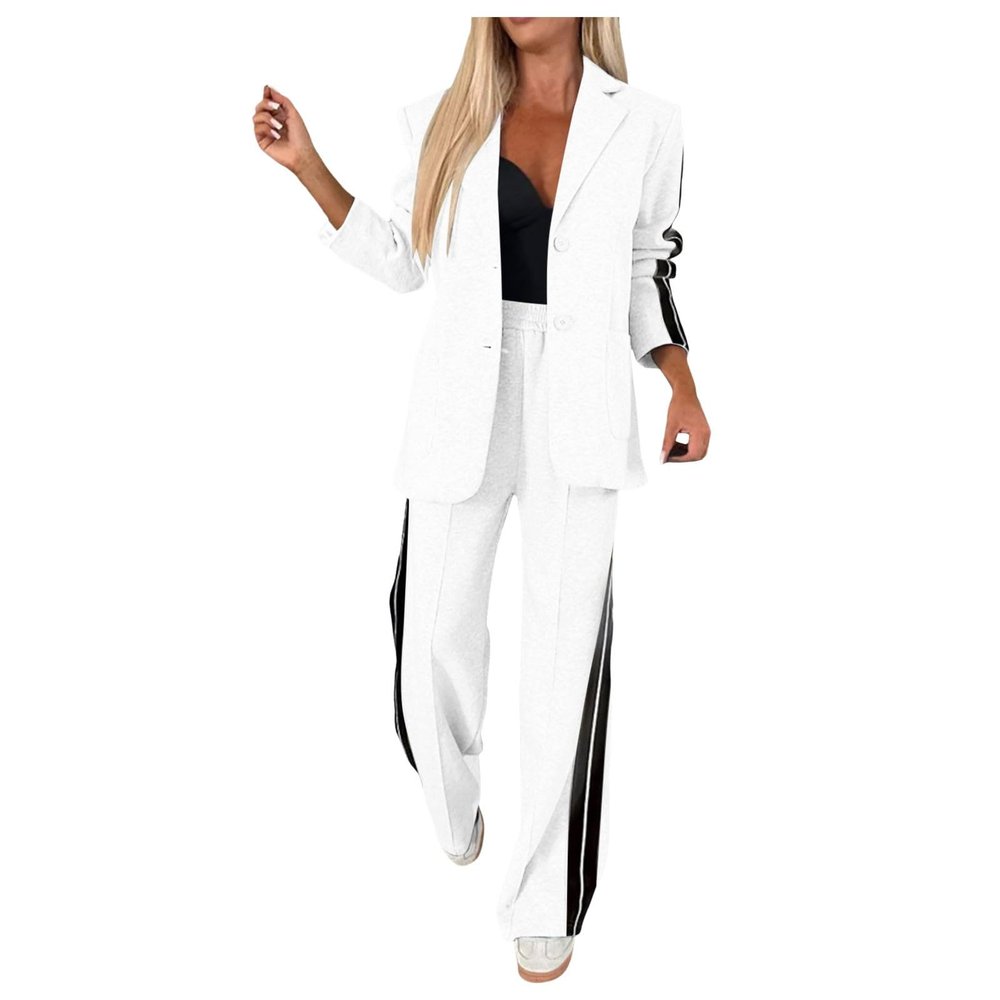 uhnmki Women's Lapel Long Sleeve Casual Suit, Casual Suit, Women's 2 Piece Casual Suits (White, XXXXL)