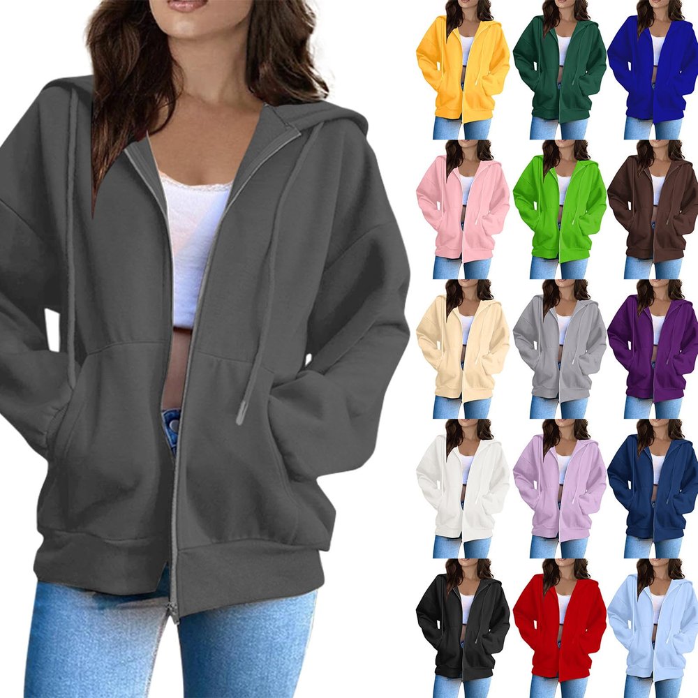 HUEAHDOU Oversized Sweatshirt for Women,Women Zip Up Hoodie Long Sleeve Oversized Sweatshirts Y2K Jacket Pockets Patchwork Design Drawstring Hooded JacketsXx-Large,Black