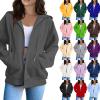 HUEAHDOU Oversized Sweatshirt for Women,Women Zip Up Hoodie Long Sleeve Oversized Sweatshirts Y2K Jacket Pockets Patchwork Design Drawstring Hooded JacketsXx-Large,Black view 1