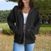 HUEAHDOU Oversized Sweatshirt for Women,Women Zip Up Hoodie Long Sleeve Oversized Sweatshirts Y2K Jacket Pockets Patchwork Design Drawstring Hooded JacketsXx-Large,Black view 2