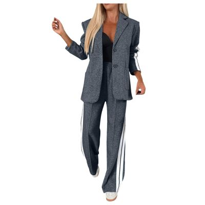 uhnmki Women's Lapel Long Sleeve Casual Suit, Casual Suit, Women's 2 Piece Casual (Dark Gray, XXXL)