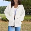 HUEAHDOU Green Hoodie Women,Women Zip Up Hoodie Long Sleeve Oversized Sweatshirts Y2K Jacket Pockets Patchwork Design Drawstring Hooded Jackets3X-Large,White view 2