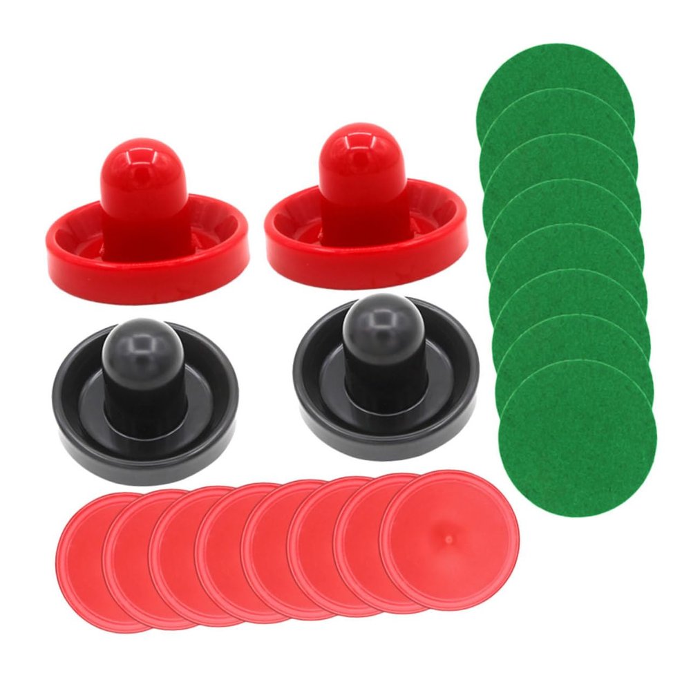 Anneome 1set Air Hockey Replacement Pucks and Paddles Air Hockey Accessories for Boys and Girls Includes Red Pucks Black Paddles for Indoor Family Fun