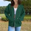 HUEAHDOU Fleece Jacket Women,Women Zip Up Hoodie Long Sleeve Oversized Sweatshirts Y2K Jacket Pockets Patchwork Design Drawstring Hooded JacketsXx-Large,Greens view 2