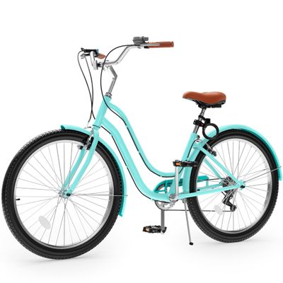 YITAHOME 26 Inch Beach Cruiser Bike, 7 Speed Commute Bike, Step-Through Bicycle for Adult Women & Men, Steel Frame Cruiser Bike with Full Front & Rear Fenders, Mint Green