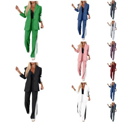 uhnmki Women's Lapel Long Sleeve Casual Suit, Casual Suit, Women's 2 Piece Casual Suits (Green, XXL)