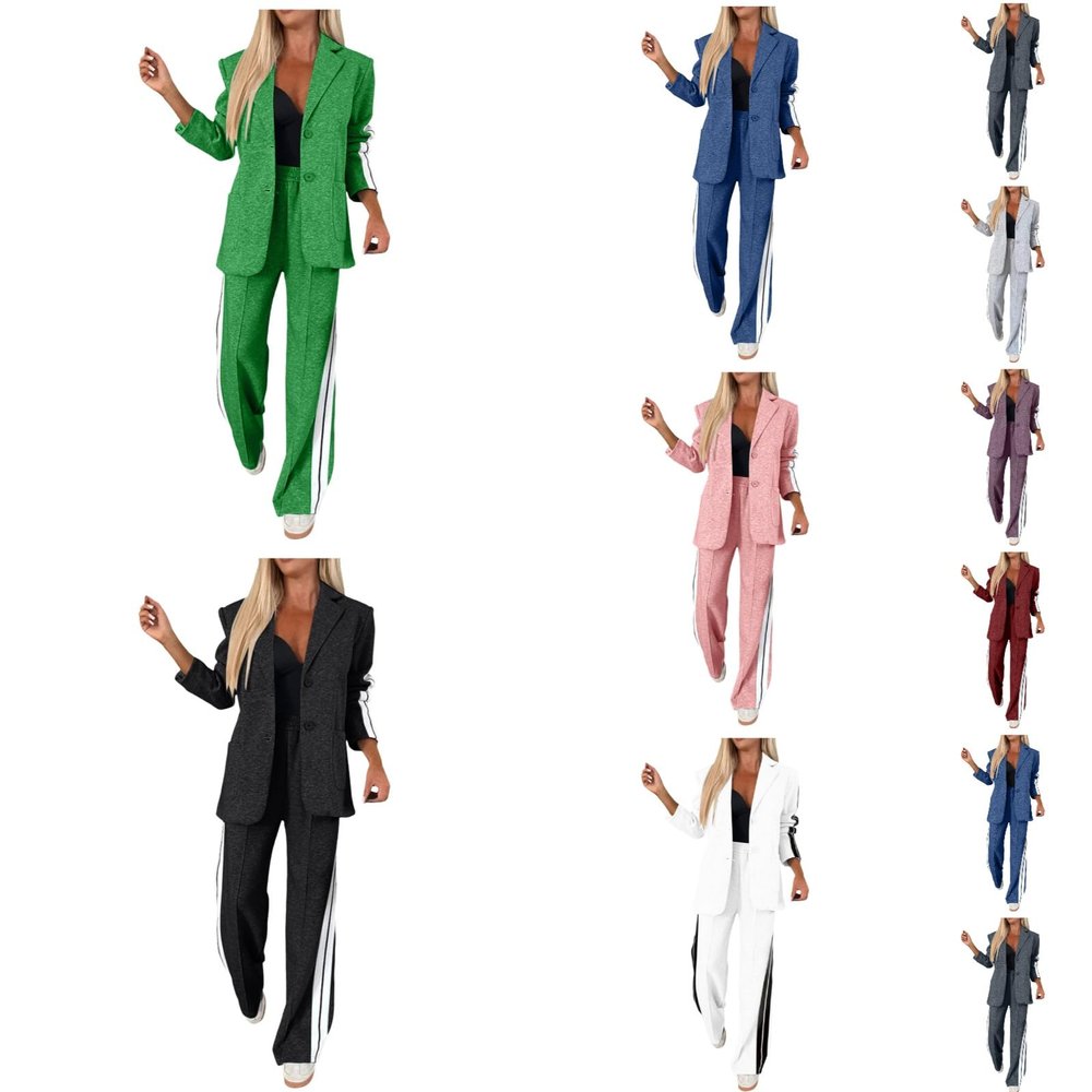 uhnmki Women's Lapel Long Sleeve Casual Suit, Casual Suit, Women's 2 Piece Casual Suits (Green, XXL)