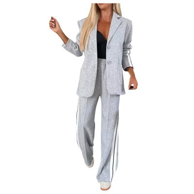uhnmki Women's Lapel Long Sleeve Casual Suit, Casual Suit, Women's 2 Piece Casual Suits (Grey, XL)