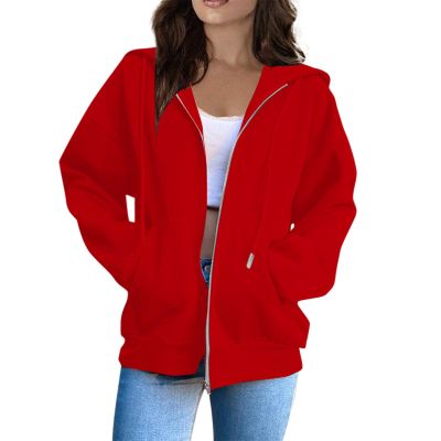 Gray Sweatshirt Women,Women Zip Up Hoodie Long Sleeve Oversized Sweatshirts Y2K Jacket Pockets Patchwork Design Drawstring Hooded JacketsX-Large,Reds