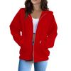 Gray Sweatshirt Women,Women Zip Up Hoodie Long Sleeve Oversized Sweatshirts Y2K Jacket Pockets Patchwork Design Drawstring Hooded JacketsX-Large,Reds view 1