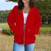 Gray Sweatshirt Women,Women Zip Up Hoodie Long Sleeve Oversized Sweatshirts Y2K Jacket Pockets Patchwork Design Drawstring Hooded JacketsX-Large,Reds view 2