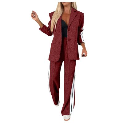 Women's Lapel Long Sleeve Casual Suit, Casual Suit, Women's 2 Piece Casual Suits (Red, XXXL)