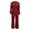 Women's Lapel Long Sleeve Casual Suit, Casual Suit, Women's 2 Piece Casual Suits (Red, XXXL) view 2