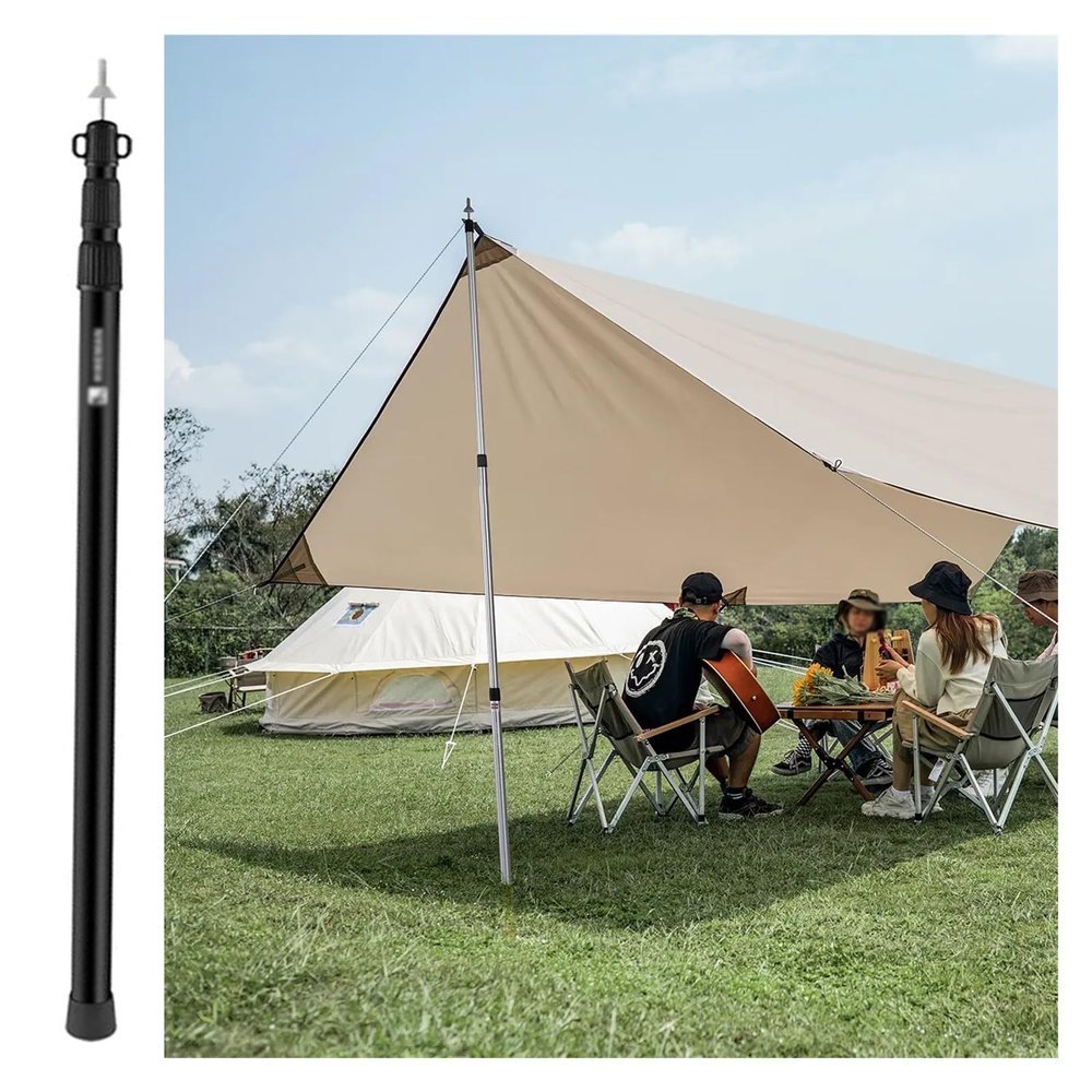 MZZKFC Portable Awning Poles with Round Silicone Non-Slip Feet Cover, Aluminum Telescoping Tarp Poles Adjustable, Outdoor Lightweight Tent Poles Rustproof(Black)