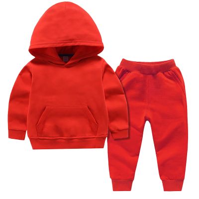 Baby Boy Girl 2Pcs Fall Winter Outfit Solid Color Long Sleeve Hoodie Sweatshirt and Sweatpants Set Toddler Sweatsuit (A-Red, 5-6 Years)