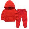 Baby Boy Girl 2Pcs Fall Winter Outfit Solid Color Long Sleeve Hoodie Sweatshirt and Sweatpants Set Toddler Sweatsuit (A-Red, 5-6 Years) view 1