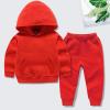 Baby Boy Girl 2Pcs Fall Winter Outfit Solid Color Long Sleeve Hoodie Sweatshirt and Sweatpants Set Toddler Sweatsuit (A-Red, 5-6 Years) view 3
