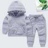 Baby Boy Girl 2Pcs Fall Winter Outfit Solid Color Long Sleeve Hoodie Sweatshirt and Sweatpants Set Toddler Sweatsuit (Grey, 7-8 Years) view 3
