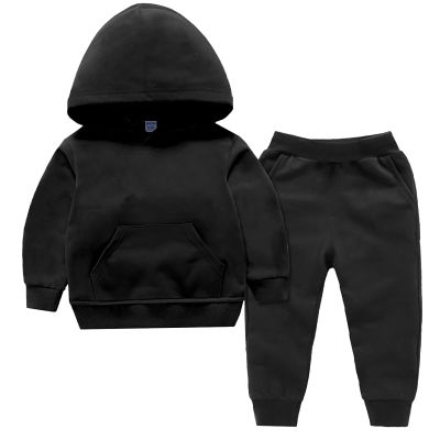 Baby Boy Girl 2Pcs Fall Winter Outfit Solid Color Long Sleeve Hoodie Sweatshirt and Sweatpants Set Toddler Sweatsuit (Black, 4-5 Years)