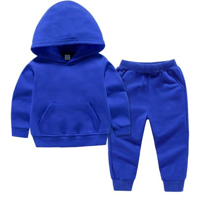 Baby Boy Girl 2Pcs Fall Winter Outfit Solid Color Long Sleeve Hoodie Sweatshirt and Sweatpants Set Toddler Sweatsuit (Blue, 18-24 Months)