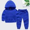Baby Boy Girl 2Pcs Fall Winter Outfit Solid Color Long Sleeve Hoodie Sweatshirt and Sweatpants Set Toddler Sweatsuit (Blue, 18-24 Months) view 4