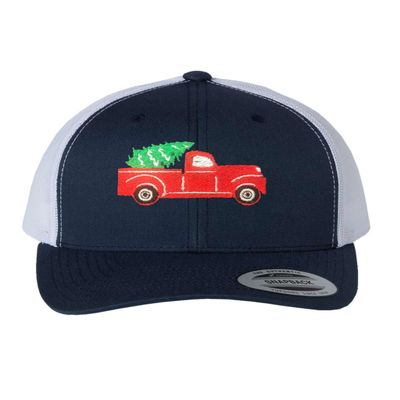 Adjustable Navy/White Structured Trucker Red Truck with Christmas Tree Structured Trucker Cap