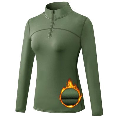 TERODACO Women's Quarter Zip Fleece Pullover Jacket Athletic Skiing Base Layer Thermal Shirts Cold Weather Running Hiking Gear Winter Underwear Tops for Women 12523 Green L