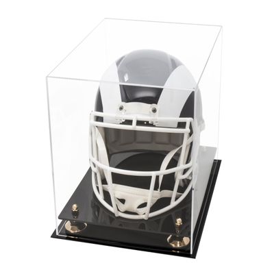 Acrylic Display Case for Full Size Football Helmet, Premium Football Display Case with Clear Back, Black Base & Gold Risers Protects Sports Memorabilia & Collectibles,Dimension 14.5"L x 11"W x 12"H