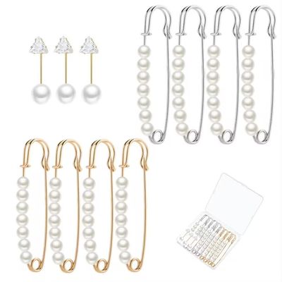 11 Pcs Pearl Brooch Pins, Sweater Shawl Clips Rhinestones Brooches for Women Clothing Dress Pants Skirt Waist Decoration Accessories with Storage Box