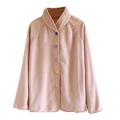 Women Fleece Pajamas Pullover Tops Long Sleeve Button Down Flannel Shirt Casual Stand Collar Soft Comfy Fuzzy Pajamas Pink
