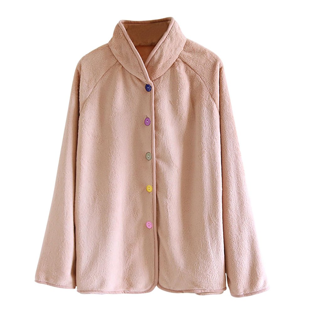 Women Fleece Pajamas Pullover Tops Long Sleeve Button Down Flannel Shirt Casual Stand Collar Soft Comfy Fuzzy Pajamas Pink