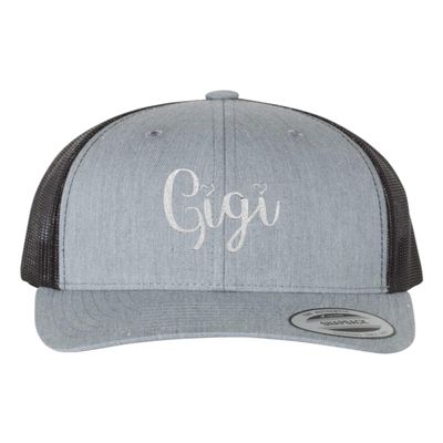 Adjustable Heather Grey/Black Structured Trucker Gigi Gift Idea Grandma Aunt Structured Trucker Cap