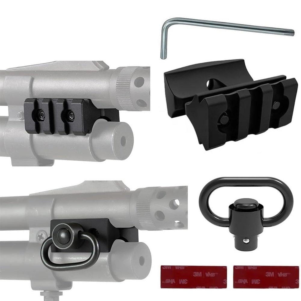 GOTCIAL Shotgun 12Ga Barrel Clamp W/Built-in QD Forward Socket, 3-Slot Picatinny Rail Mount (1.25 in QD Sand 2 PCS 4x6 mm Gasket Silicone) (Shotgun 12Ga Barrel Clamp)