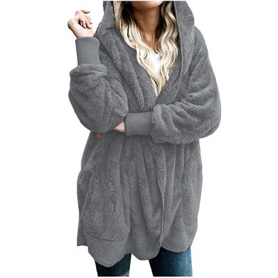 Denim Jacket Plus Size Fleece Jacket Women Winter Oversized Hooded Fuzzy Open Front Cardigans Coats Fluffy Sherpa Outerwear with Pockets Women Trench Coats Mid Length