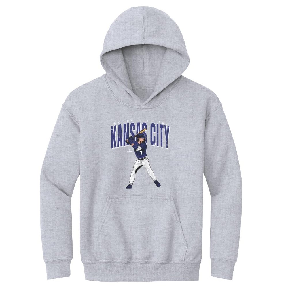 500 LEVEL Bobby Witt Jr. Youth Hoodie Sweatshirt - Bobby Witt Jr. Kansas City Big Time WHT (Gray, X-Large)