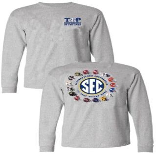 New World Graphics SEC Mens Helmet Logo Grey 2 Sided Long Sleeve T Shirt (Medium)